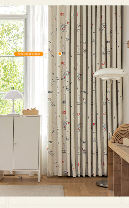 Children's Curtain Digital Printing Black Gold Shading Base Cloth Space Soaring Pattern Bedroom Living Room Shading Curtain Supply