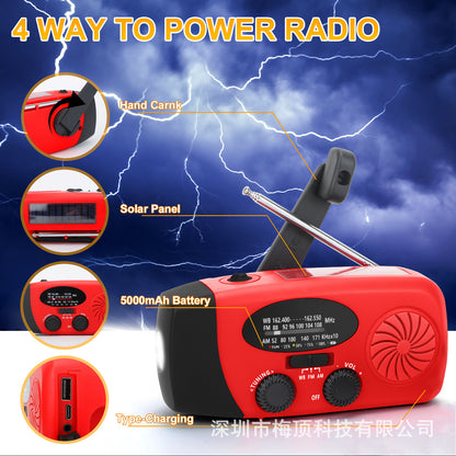 5000Mah Amazon Portable Emergency Radio Multi-Functional Solar-Powered Hand-Cranked Multi-Band Radio