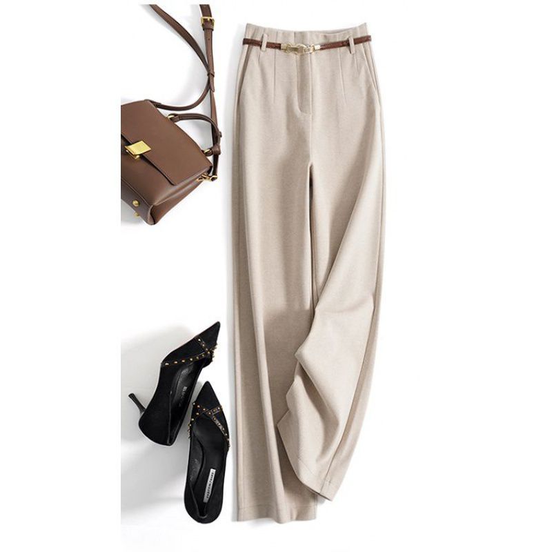 Lazy Style Woolen Pants for Women, New Autumn and Winter Wide-Leg Pants, Long Straight-Leg Pants, Thickened Woolen Casual Pants for Women
