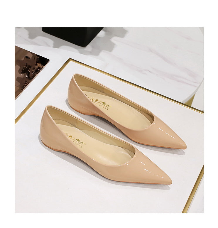 Patent Leather Women Flats Lady Sexy Evening Party Slip On Flat Shoes Women Sharp Pointed Low Heel Shoes Leisure Female Shoes
