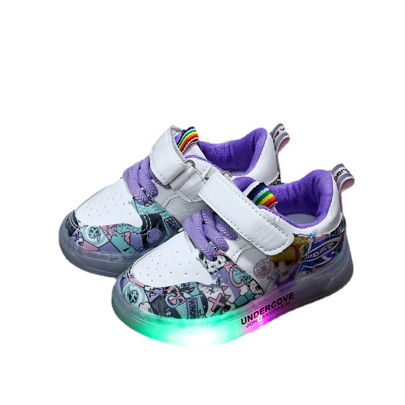 2022 New Spring and Autumn Breathable Fashion Sneakers Children's Luminous Shoes Princess Wings Led Light Children's Shoes