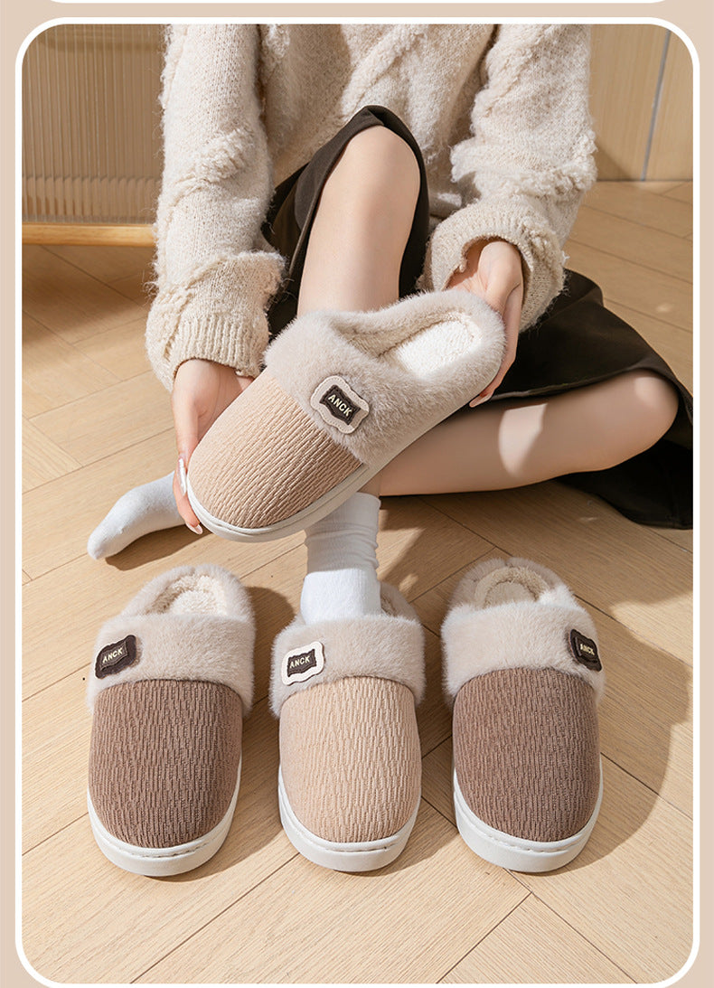 Stuffed Slippers for Women, Autumn and Winter Fashionable Indoor Home Non-Slip Warm Couple Style Plush Slippers Cotton for Men