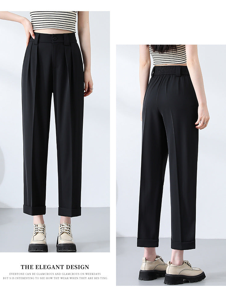 New Style Ice Silk Suit Pants for Petite Women, Cropped Straight-Leg Pants, Summer Thin Cigarette Pants, Free Shipping