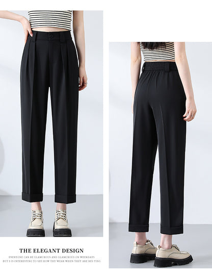 New Style Ice Silk Suit Pants for Petite Women, Cropped Straight-Leg Pants, Summer Thin Cigarette Pants, Free Shipping