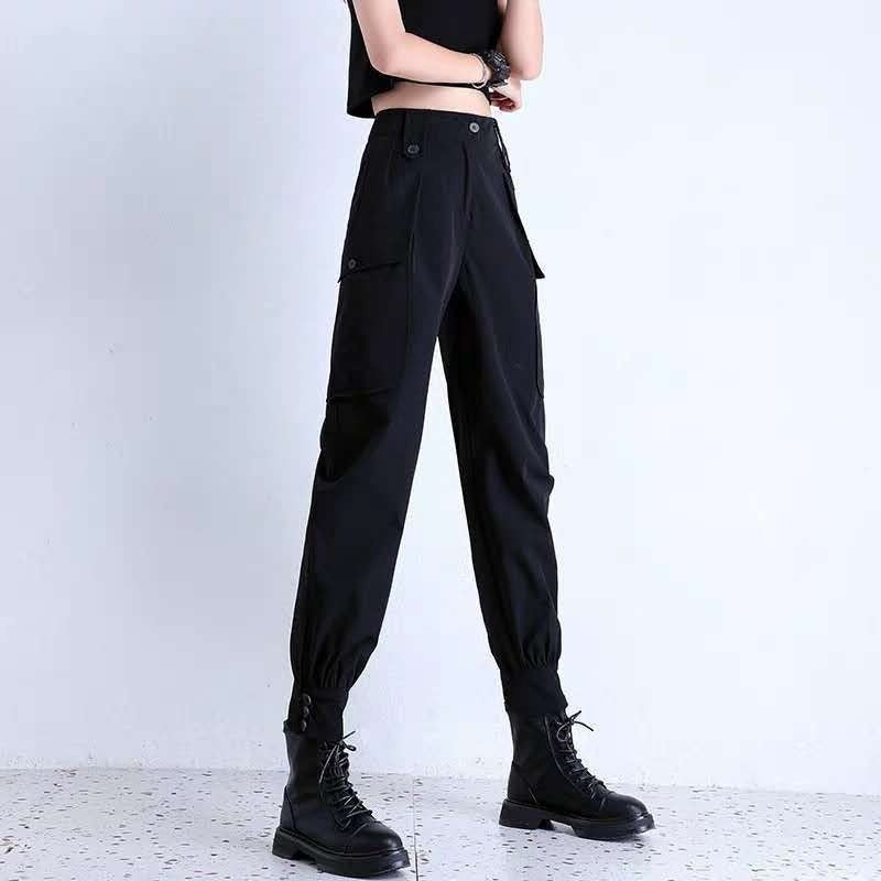 Women's Fleece-Lined Thickened Winter Korean-Style Cargo Pants, Jogger Loose Slimming Ins Harem Casual Pants for Students