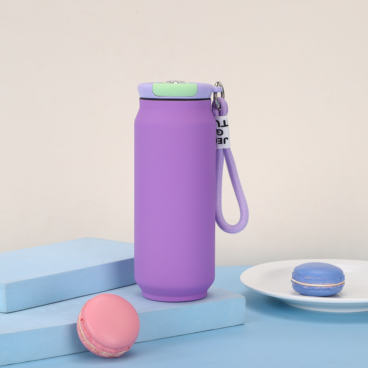 New Style 304 Stainless Steel Thermos Outdoor Portable Cans Lanyard Accompaniably Cups Solid Color Household Straight Water Cup