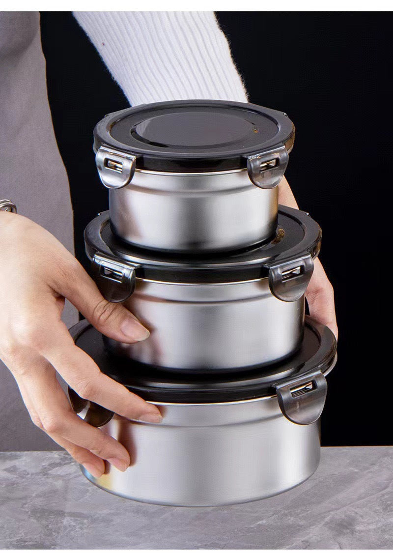 Cross-Border Stainless Steel Crisper Food Storage Box Refrigerator Sealed Box Fruit Lunch Box Lunch Box Korean Three-Piece Set