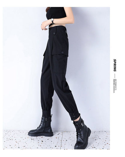Women's Fleece-Lined Thickened Winter Korean-Style Cargo Pants, Jogger Loose Slimming Ins Harem Casual Pants for Students