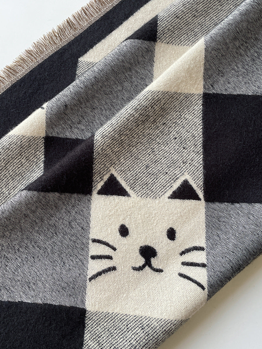 Niche Designer Cartoon Cat Cute Cashmere Scarf Women's Autumn and Winter Warm Thickened Neck Shawl New