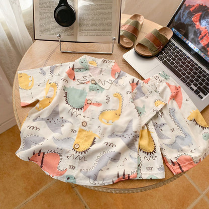 2026 New Children's Short-Sleeved Suit, Men's Short-Sleeved Shirt Suit, Short-Sleeved Shorts Beach Two-Piece Set