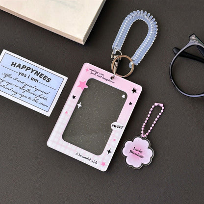 Original Ins Four-Leaf Clover Transparent Glitter Card Holder Acrylic Small Card Holder Small Card Id Card Card Film Card Holder
