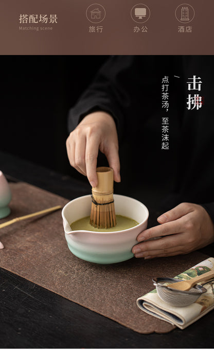 Japanese-Style Matcha Set with Gradient Ceramic Whisk, Tea Bowl, Whisk Holder, and Tea Brush