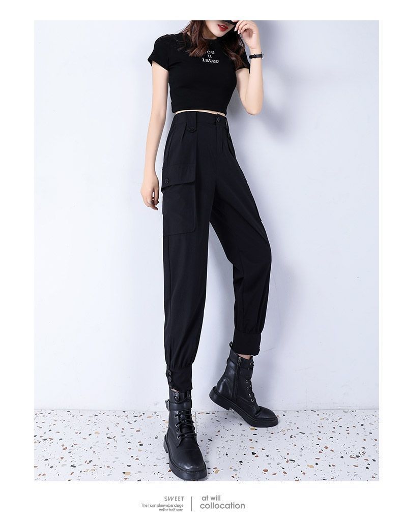 Women's Fleece-Lined Thickened Winter Korean-Style Cargo Pants, Jogger Loose Slimming Ins Harem Casual Pants for Students