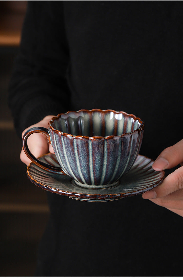 Retro High-grade Sense Striped Kiln Change Ceramic Cup Hotel Home Office Milk Coffee Cup Afternoon Tea Drinking Cup