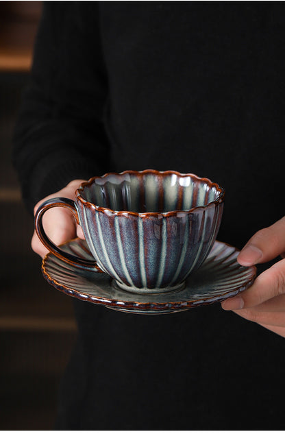 Retro High-grade Sense Striped Kiln Change Ceramic Cup Hotel Home Office Milk Coffee Cup Afternoon Tea Drinking Cup