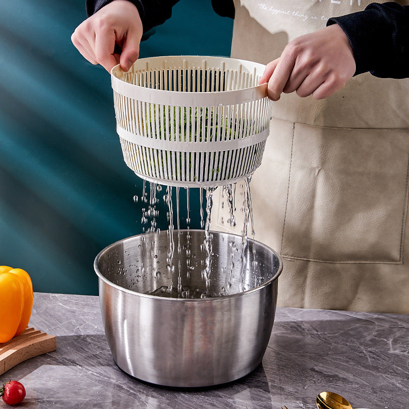 304 Vegetable Salad Dehydrator Kitchen Vegetable Washing Hand Dryer Double-Layer Drain Vegetable Washing Basin Fruit and Vegetable Dryer