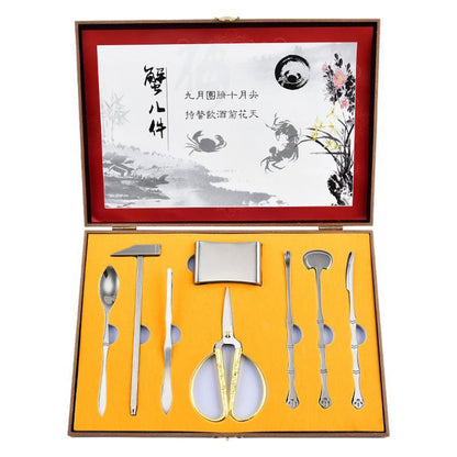 Crab Eight Pieces Stainless Steel Crab Eating Tools Crab suit Crab Pick Hairy Crab Crab Pliers Dismantling Crab Tools Gift Box suit