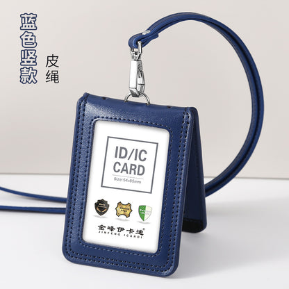 Work Card Case Detached Double Card Position Genuine Leather Folding Card Case Chest Card Lanyard Access Control Card Student School Card Rice