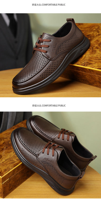 Summer Men's Shoes for Middle-Aged and Elderly People, Genuine Leather Breathable Men's Sandals, Leather Shoes, Soft Soles, Hollow Casual Shoes, Clogs
