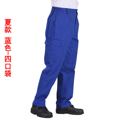 Autumn and Winter Pure Cotton Work Pants for Men, Wear-Resistant Welding Workwear, Blue Construction Site Workshop Handling Work Clothes Pants