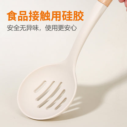 Wooden Handle Silicone Kitchen Utensil Set, Non-Stick Pan, Silicone Spatula, Soup Spoon, High Temperature Resistant Silicone Cooking Spatula, Daily Kitchen Utensils