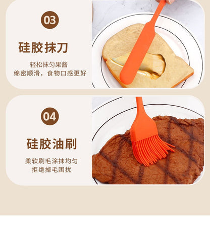 Factory in stock silicone baking 6-piece one-piece silicone scraper spatula oil brush household baking tools suit