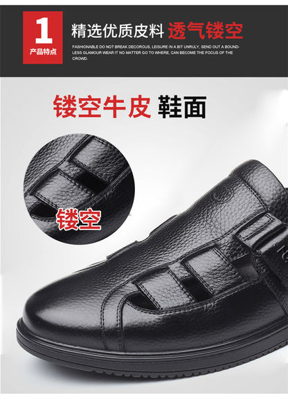 Leather cowhide special clearance shoes hollow leather sandals men's casual hole shoes middle-aged business dad shoes