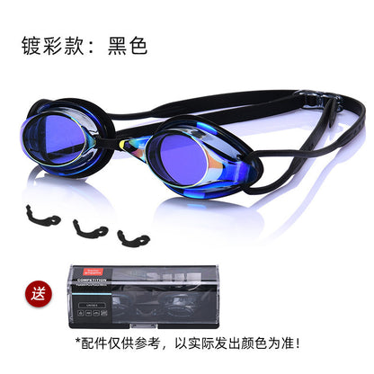 Factory Direct Sales Swimming Goggles Hd Waterproof Anti-Fog Electroplating Color Plated Universal Racing Diving Professional Swimming Goggles Wholesale