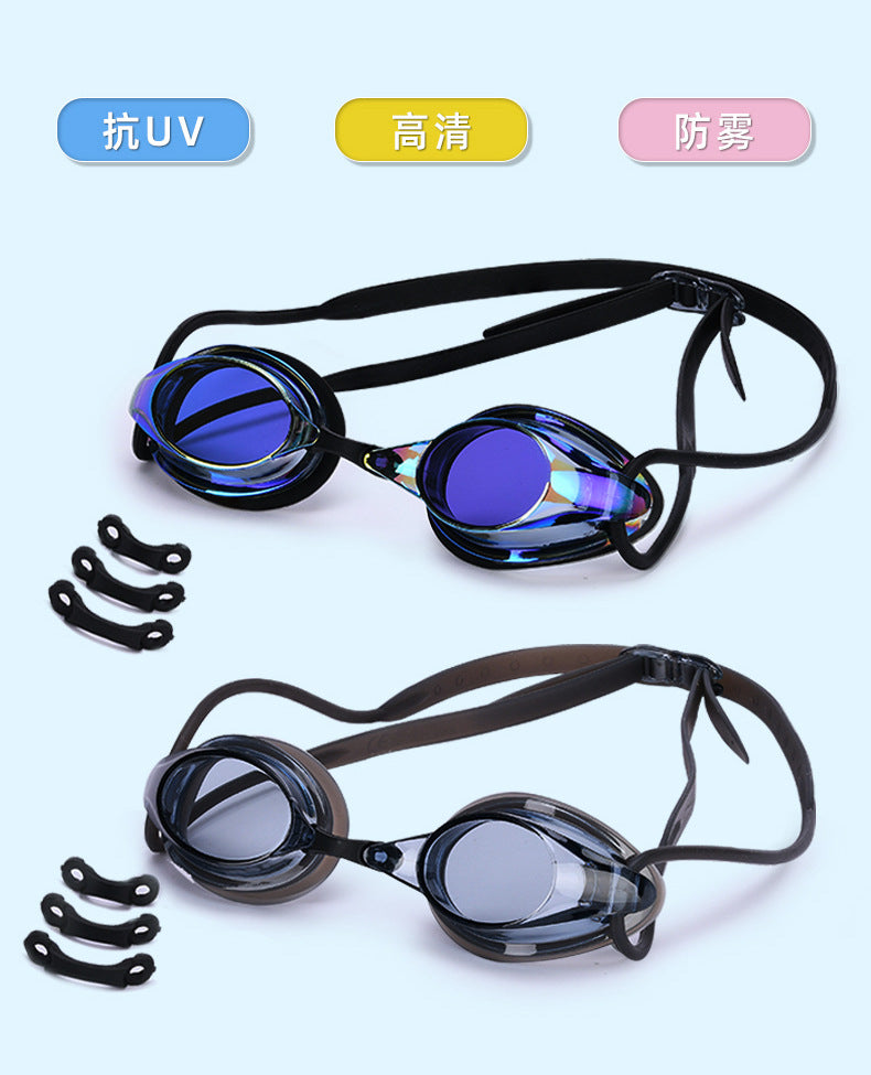 Factory Direct Sales Swimming Goggles Hd Waterproof Anti-Fog Electroplating Color Plated Universal Racing Diving Professional Swimming Goggles Wholesale