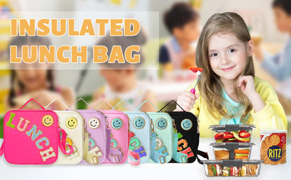 Amazon Explosions Smiley Letters Portable Lunch Bag Outdoor Portable Aluminum Film Fresh-keeping Bag Insulation Bag Cross-border Exclusive