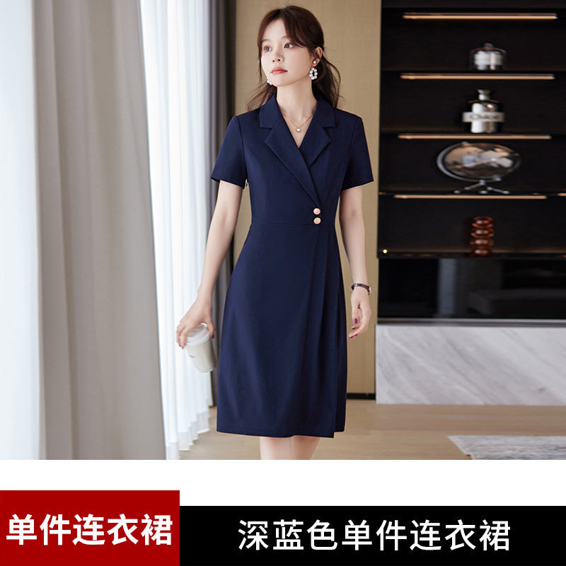 [Elegant Long Skirt] V-neck Short-sleeved dress High-end Work Clothes Mid-length Skirt Spring and Summer Business Wear Uniform
