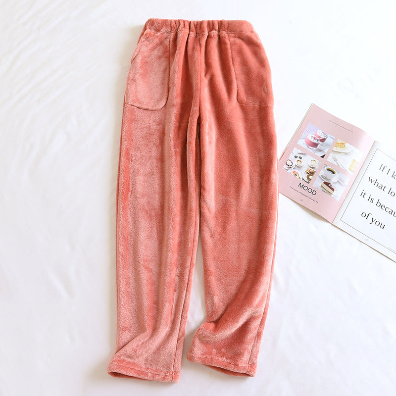 Flannel Women's Pajama Pants Fall/Winter Men's Loose Warm Simple New Couple's Home Pants Pants Winter One-Piece Hair