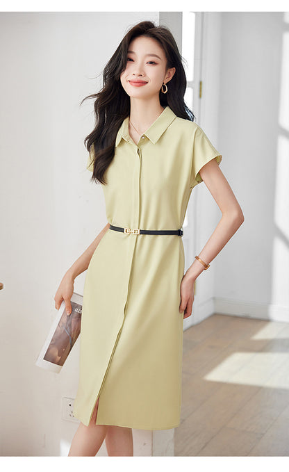 [Elegant Long Skirt] V-neck Short-sleeved dress High-end Work Clothes Mid-length Skirt Spring and Summer Business Wear Uniform