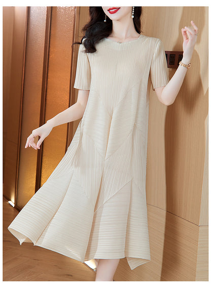 High-End Elegant Pleated Dress for Women, 2026 Summer New French Style Short-Sleeve Floral Dress