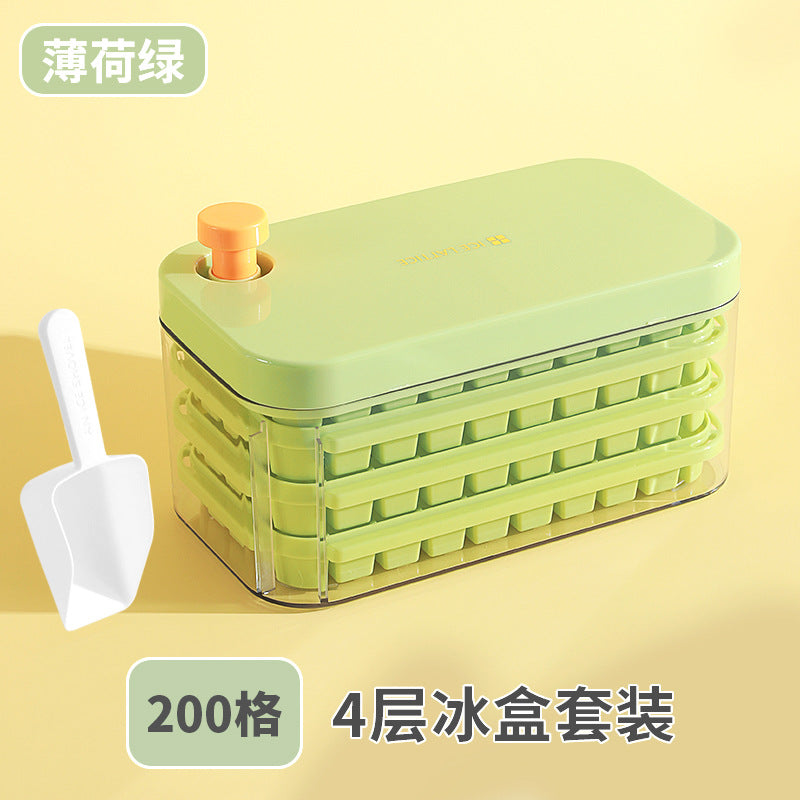 Ice Cube Mold Food Grade Household Pressed Ice Tray Large Capacity Ice Cube Storage Box Refrigerator Homemade Frozen Ice Artifact