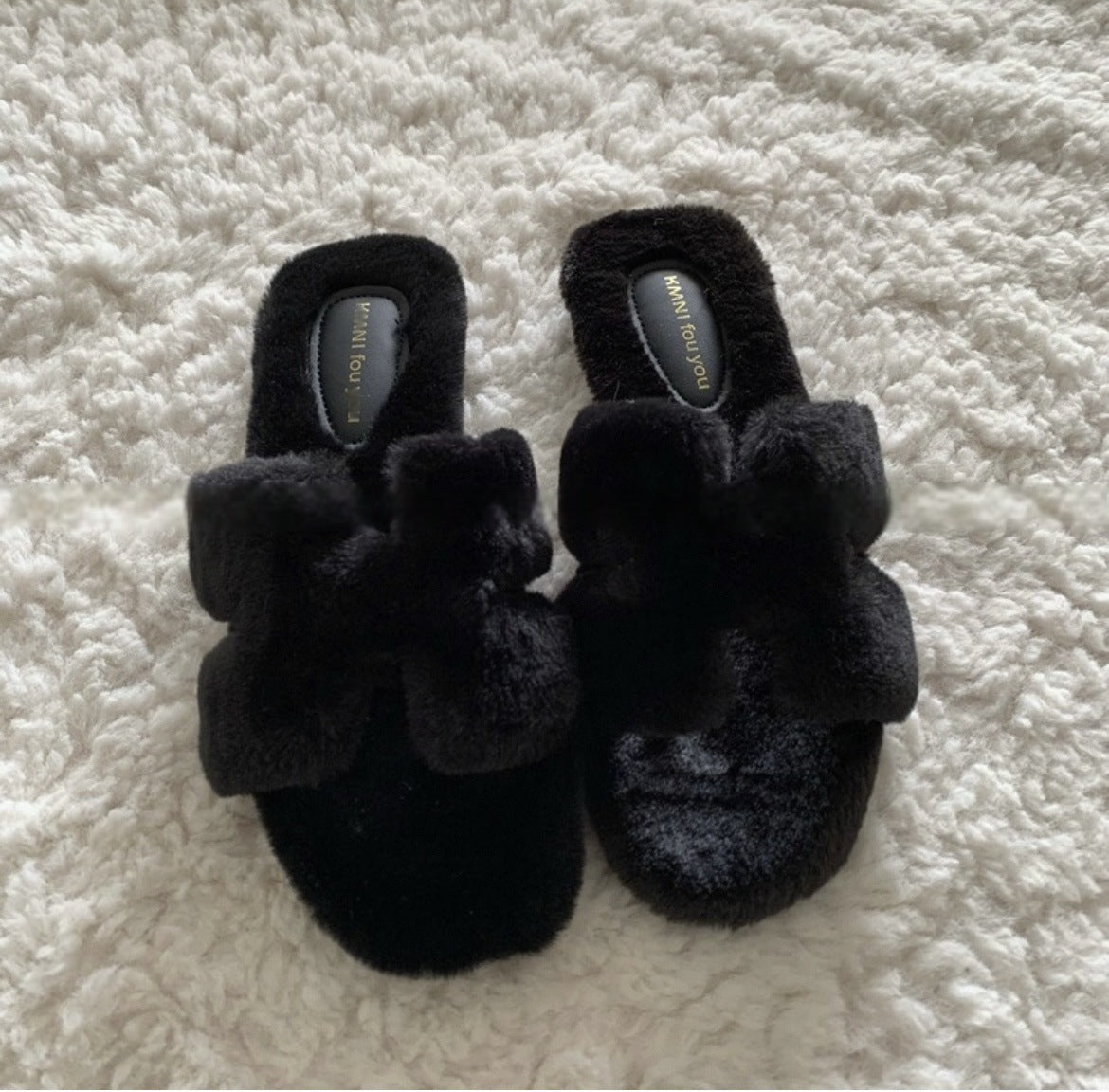 Exquisite! Gentle Old Money Style Furry Shoes, Lightweight Furry Slippers for Outdoor Wear, Autumn and Winter French-Style Non-Slip Plush Cotton Slippers