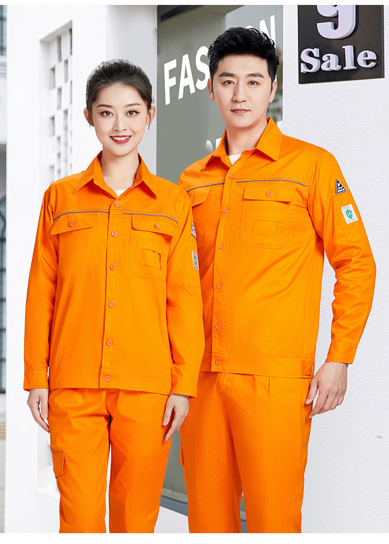 Pure cotton summer anti-static card pocket work clothes gas station filling station thin gas petrochemical long sleeve labor protection clothing