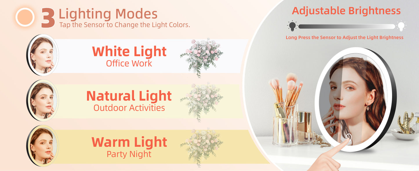 6 inches 10 times 20 times 30 times rechargeable led with light amplification suction cup punch-free easy to install makeup mirror