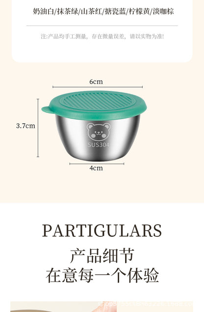 Cross-border 304 stainless steel sauce cup with lid 60ML spill-proof PE lid seasoning dish dipping cup