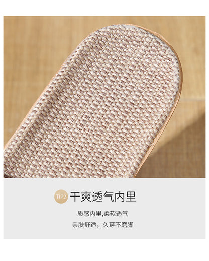 Four Seasons Home Linen Slippers Fashion Printed Thick Sole Non-Slip Sweat-Absorbent Wear-Resistant Large Sole Couple Linen Slippers Ethnic Style