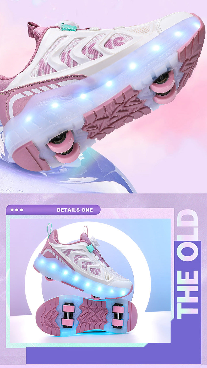 Cross-Border Children's Four-Wheel Roller Shoes, Boys' Light-Up Shoes, Detachable Girls' Student Sports Shoes, Children's Roller Skating Shoes