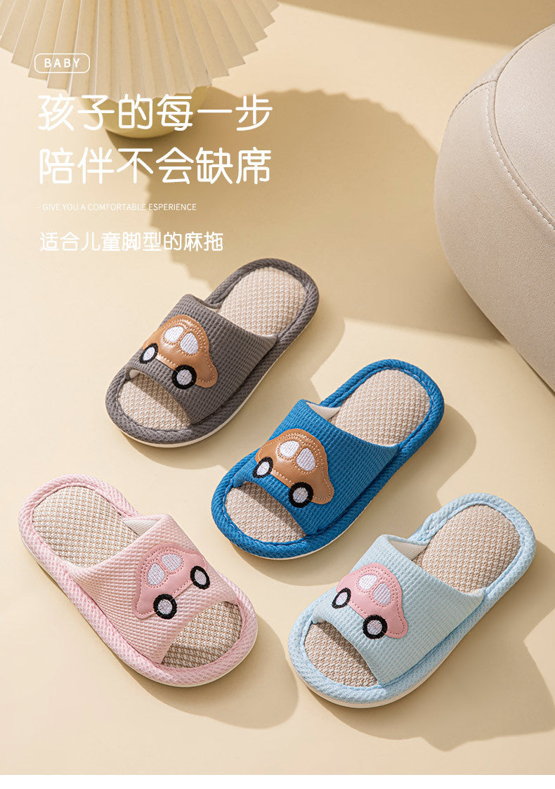 Male and Female Baby Summer Cartoon Car Four Seasons Linen Children's Sandals Open-Toe Slippers