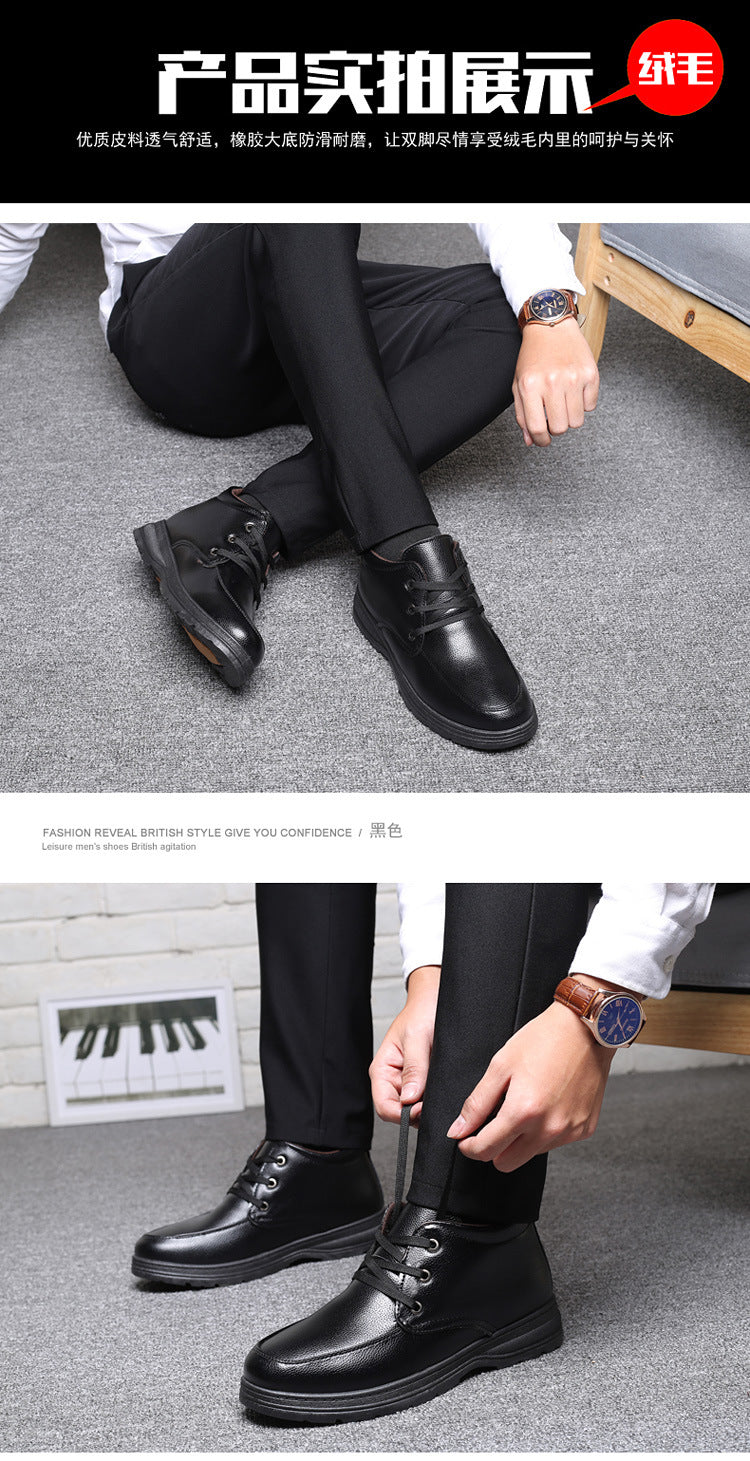 Popular men's cotton shoes genuine leather cotton boots pilot quick-heating shoes fleece-lined warm cotton leather shoes wool warm snow boots