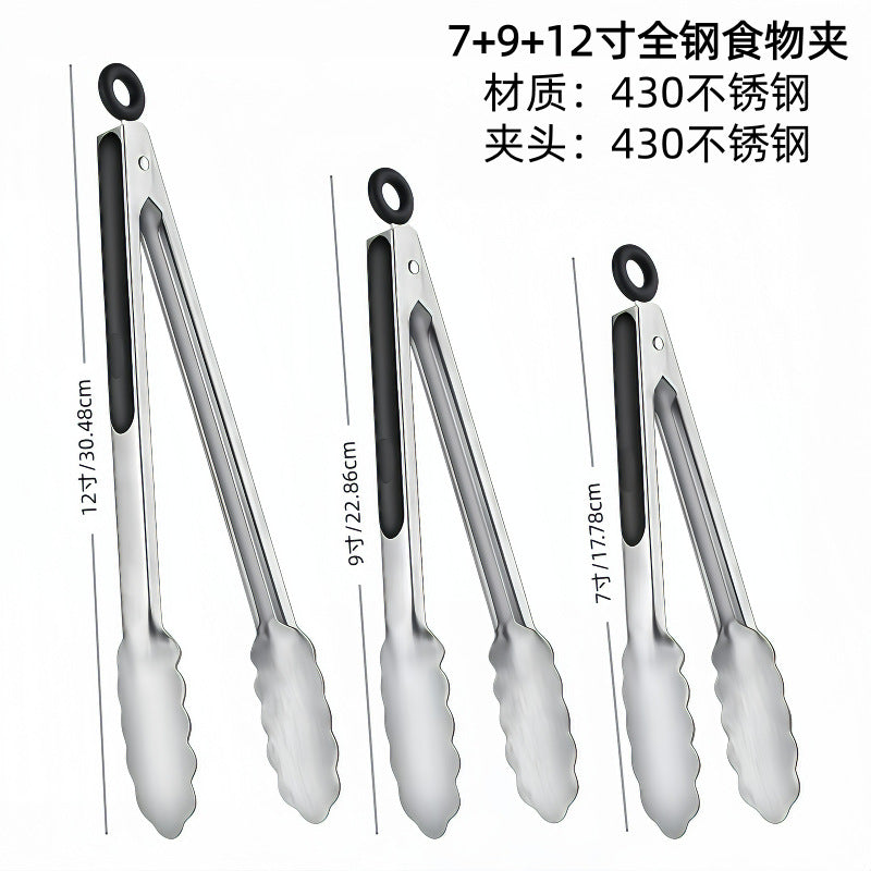 Silicone Clips for Kitchen Non-Stick Pans, Anti-Scalding and High Temperature Resistance, Household Barbecue and Steak Special Set, Stainless Steel Food Clips