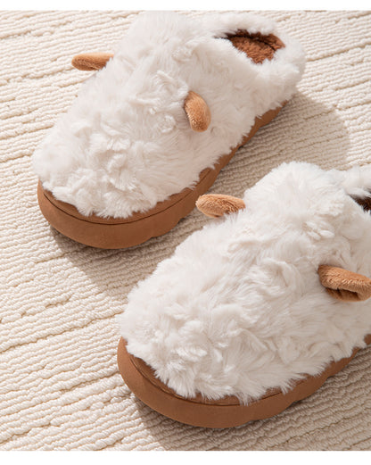 Winter Cotton Slippers Cute Women's Ears Men's Couple Home Indoor Warm Confinement Shoes Non-Slip Plush Plush Slippers
