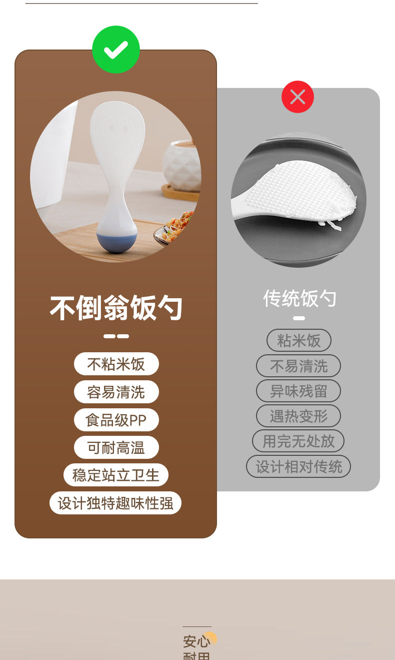 Roly-Poly Non-Stick Rice Spoon Can Stand up and Withstand High Temperatures for Household Kitchen Rice Cookers to Serve Rice and Rice Scoops