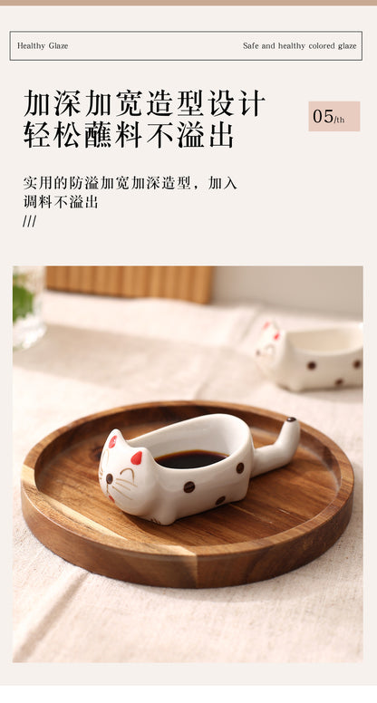 Creative Cartoon-Style Ceramic Dish with Chopstick Holder, Small Household Dish, Seasoning Dish, Hot Pot Dipping Dish, Condiment Dish