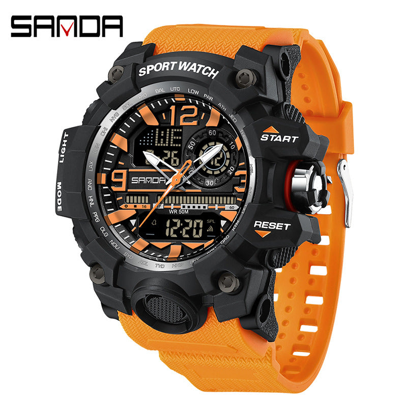 Sanda Hot-Selling Watch Korean Version Student Party Multi-Functional Waterproof Alarm Clock Electronic Watch Cool Dual Display Luminous Sports Watch by PDG ibma