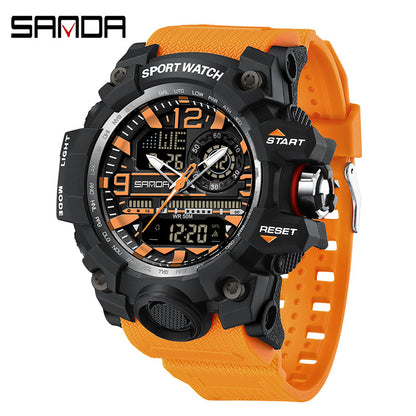 Sanda Hot-Selling Watch Korean Version Student Party Multi-Functional Waterproof Alarm Clock Electronic Watch Cool Dual Display Luminous Sports Watch by PDG ibma