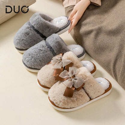 Bow Plush Cotton Slippers for Women Autumn and Winter 2025 New Warm Indoor Home Soft Sole Anti-Slip Confinement Slippers